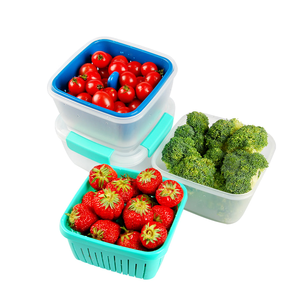 10 Pieces Fruit Storage Containers for Fridge , Plastic Refrigerator  Storage Bin Removable Colander Large Airtight Kitchen Produce Storage  Container